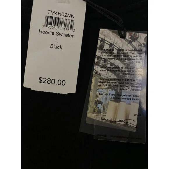 $280 Twenty Montreal Men's Black Felt Connect Hoodie Sweater Size L